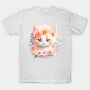 Whimsical Blooming Beauty: Vintage-Inspired Feline Floral Enchantment T-Shirt